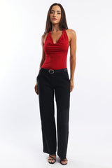 Red Halter Bodysuit Sleeveless