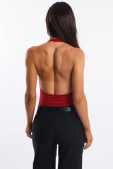Red Halter Bodysuit Sleeveless