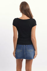 Black Cowl Neck Top Short Sleeve