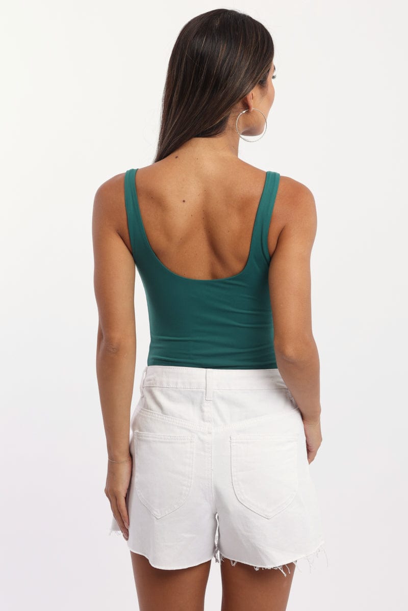 Green Bodysuit Sleeveless Double Layered Supersoft