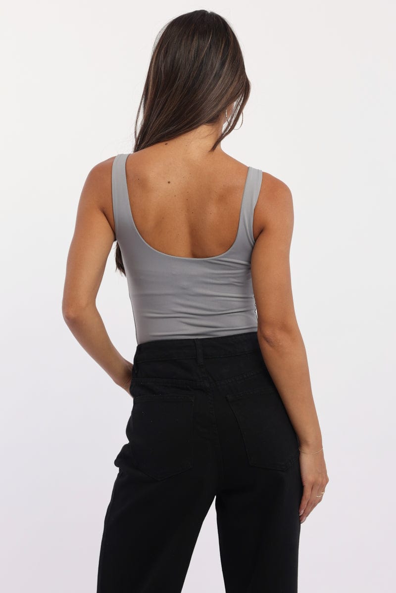 Grey Bodysuit Sleeveless Double Layered Supersoft