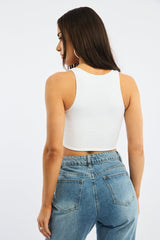 White Bralette Top Sleeveless V-neck Ruched