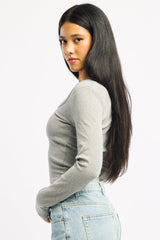 Grey Top Square Neck Long Sleeve
