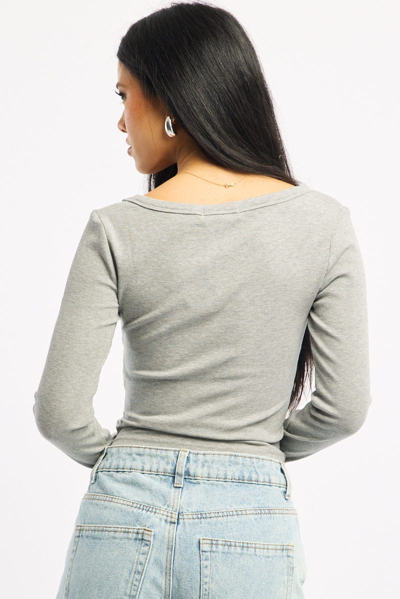 Grey Top Square Neck Long Sleeve