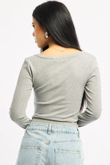 Grey Top Square Neck Long Sleeve