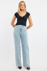Black T-shirt Short Sleeve V-neck Lace Trim