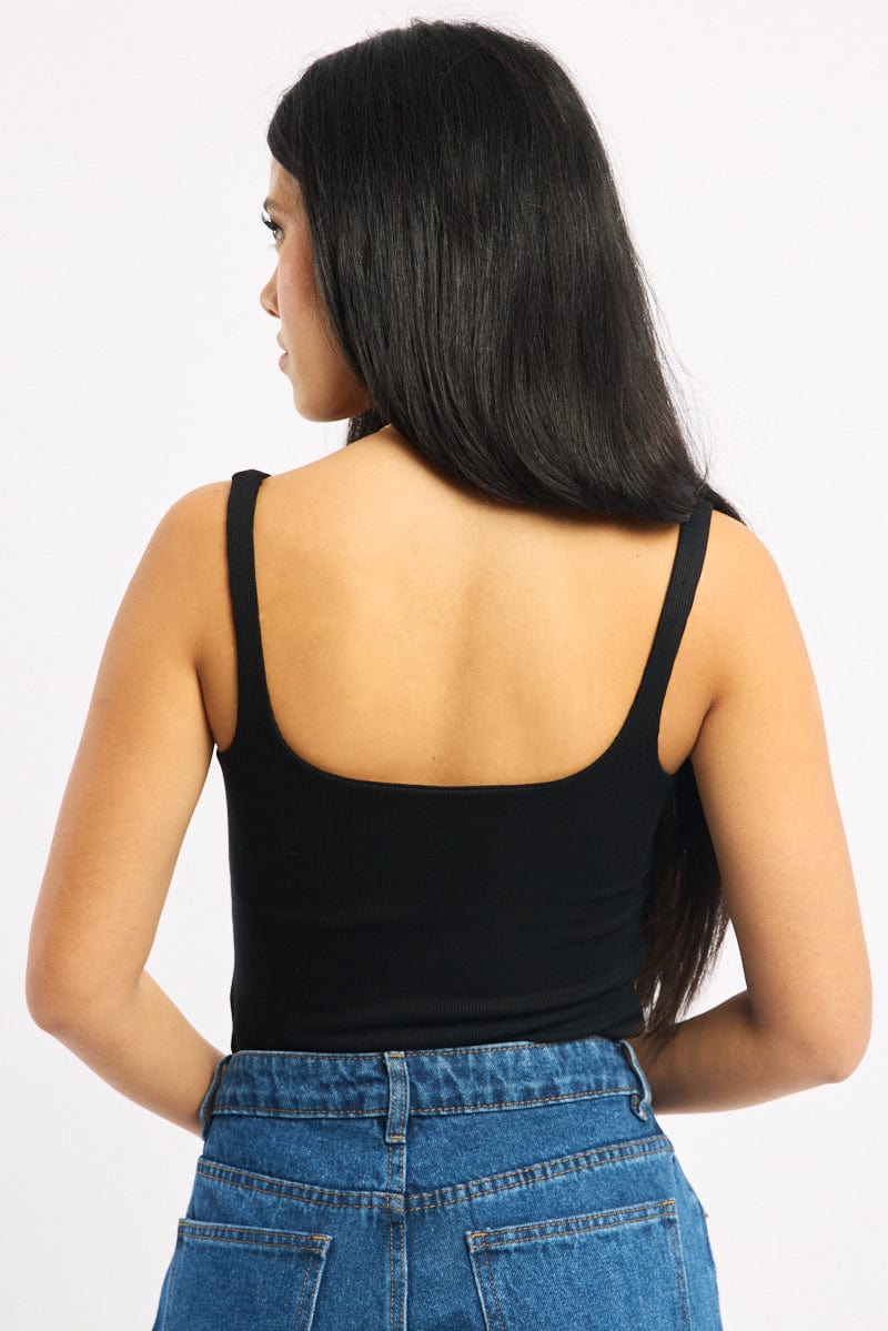 Black Tank Top Double Layered Rib