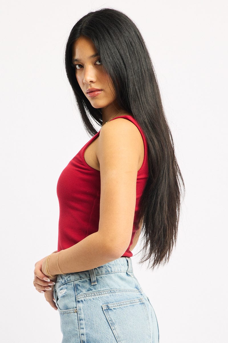 Red Tank Top Double Layered Rib