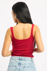 Red Tank Top Double Layered Rib