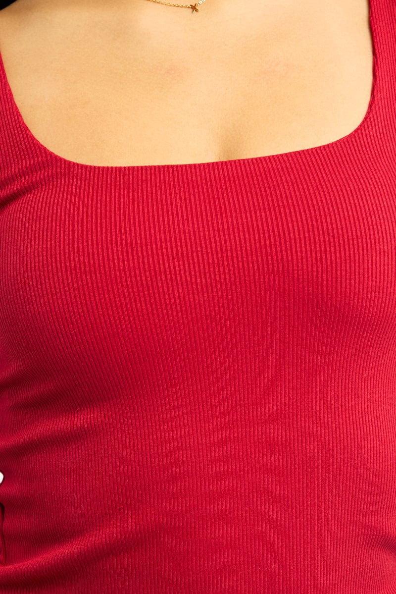 Red Tank Top Double Layered Rib