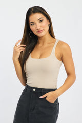 Brown Tank Top Double Layered Rib