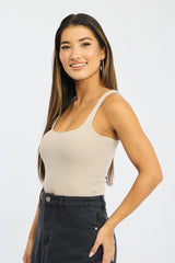 Brown Tank Top Double Layered Rib