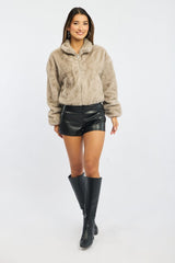Black Low Rise Short Side Zipper Faux Leather
