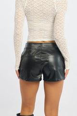 Black Low Rise Short Side Zipper Faux Leather