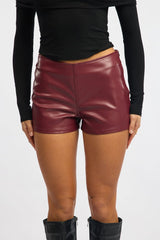 Red Low Rise Short Side Zipper Faux Leather
