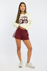 Red Track Shorts Mid Rise