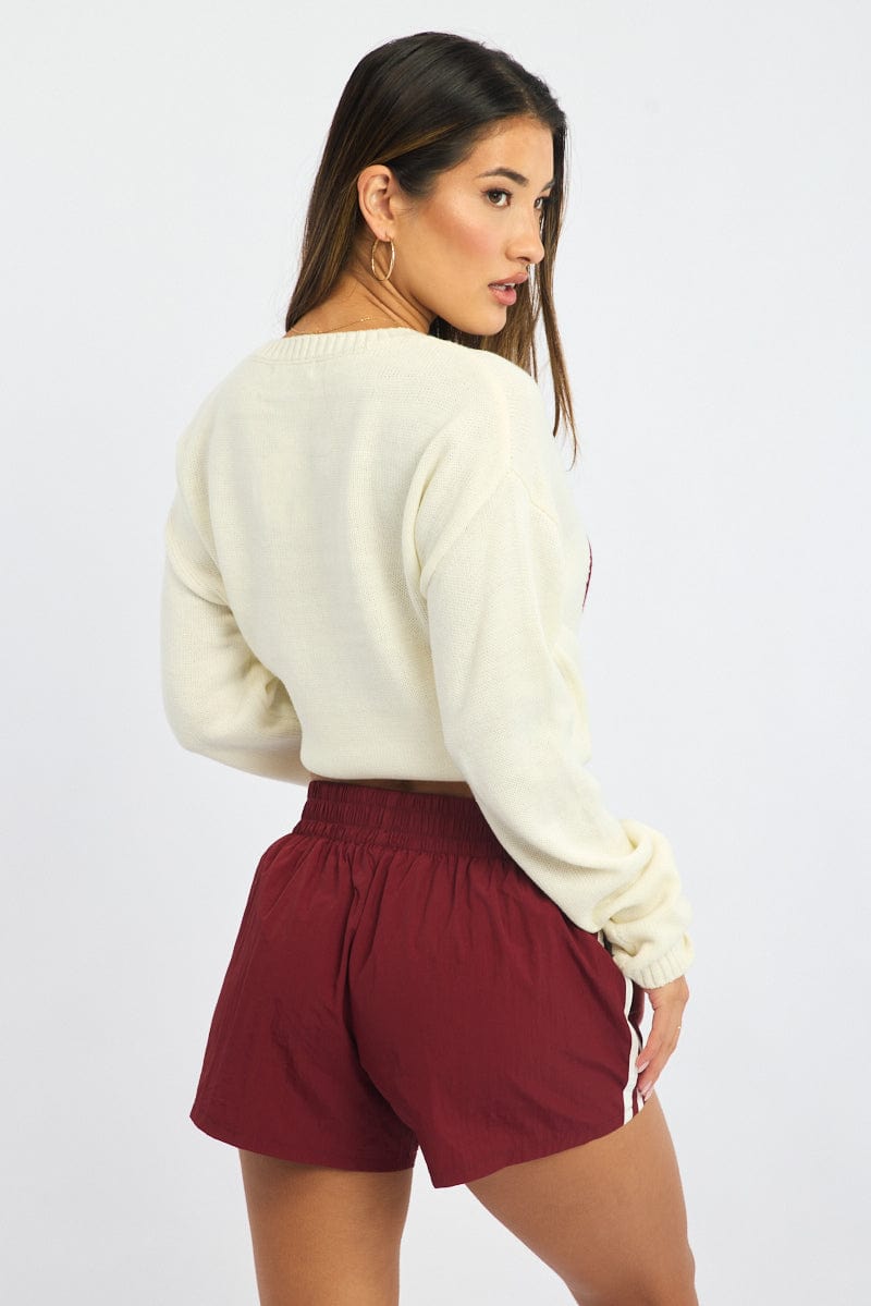 Red Track Shorts Mid Rise