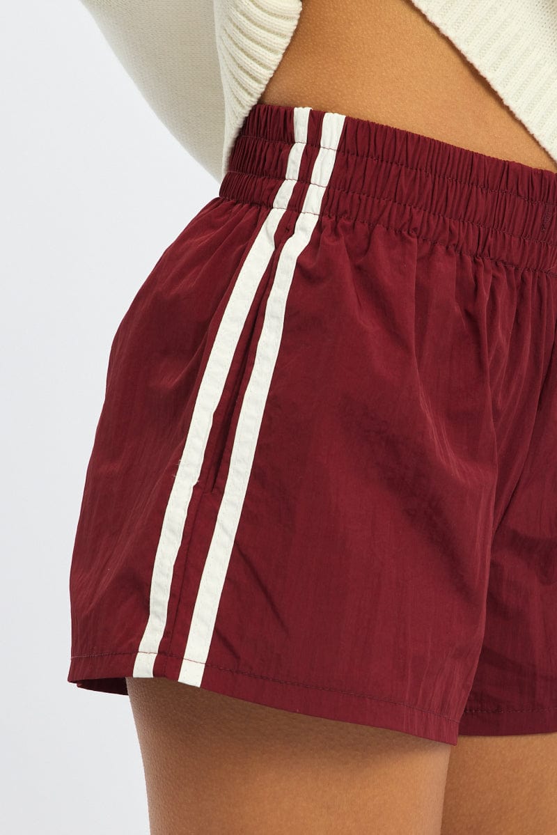 Red Track Shorts Mid Rise