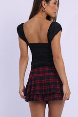 Red Check Skort Mini Skirt