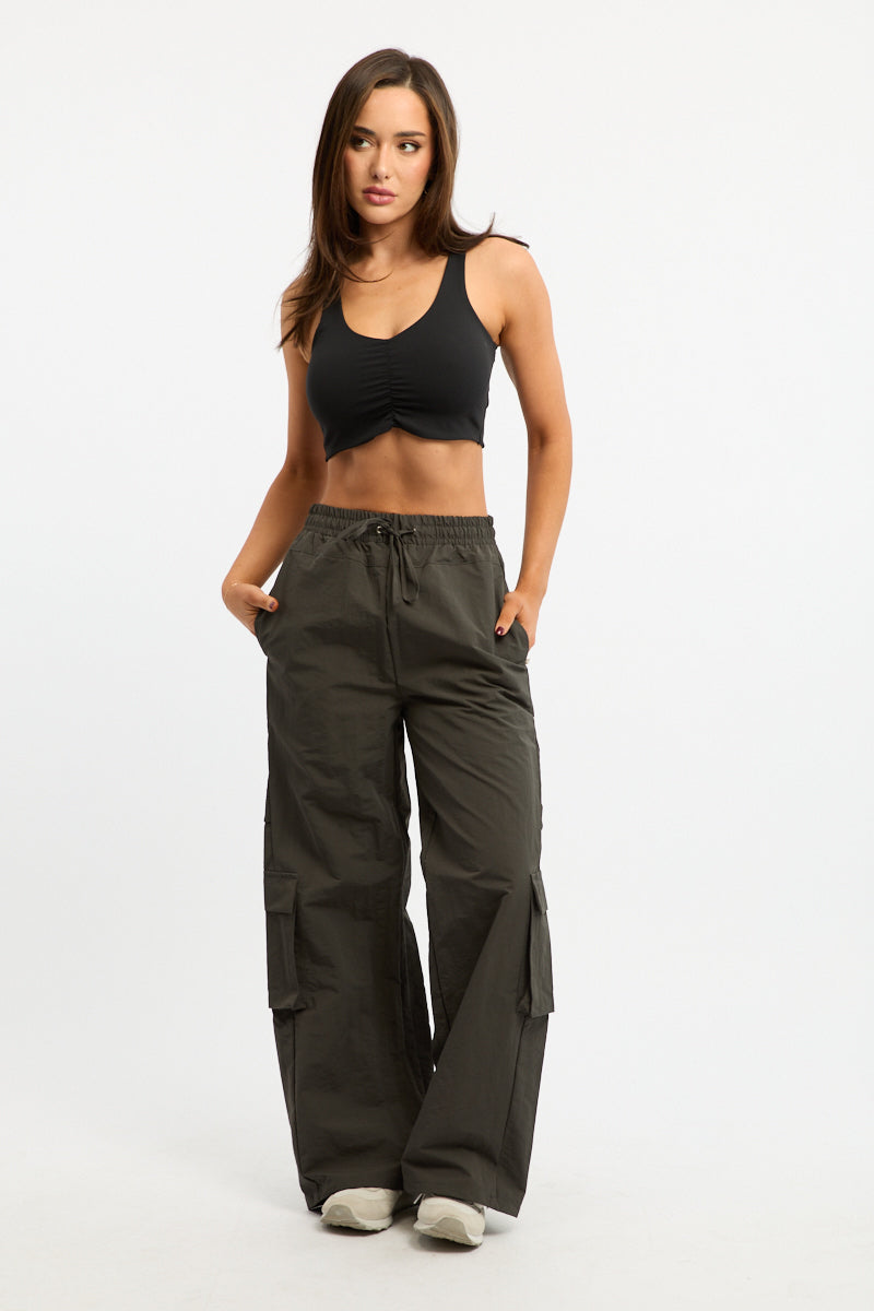 Grey Cargo Pants High Rise
