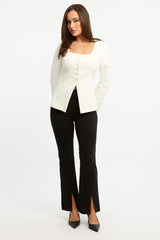 Black Flare Leg Pants Front Split