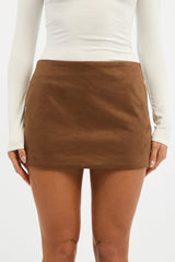 Beige Skort Mini Skirt Suede