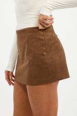 Beige Skort Mini Skirt Suede