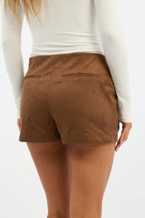 Beige Skort Mini Skirt Suede