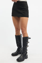 Black Skort Mini Skirt Suede