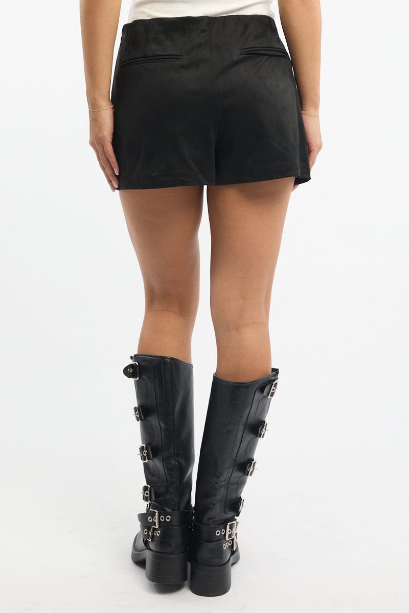 Black Skort Mini Skirt Suede
