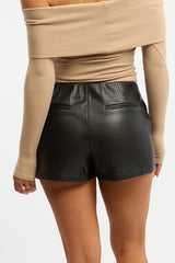 Black Skort Mini Skirt Faux Leather