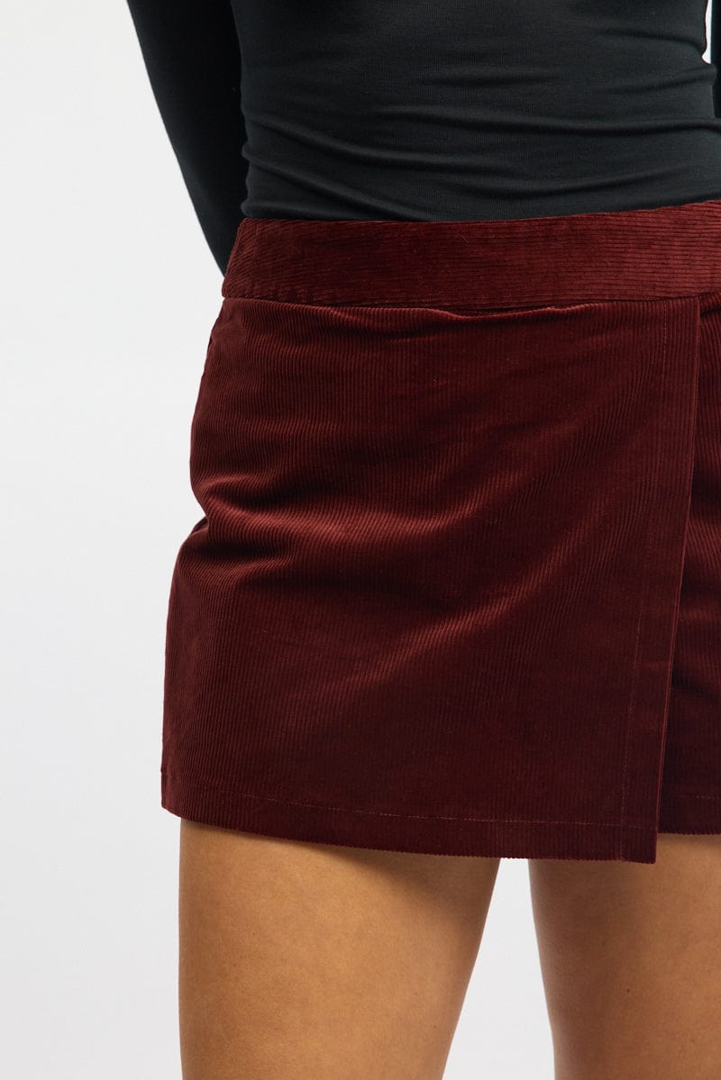 Red Skort Mini Corduroy Skirt