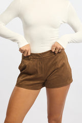 Beige Shorts Low Rise Suede