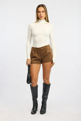 Beige Shorts Low Rise Suede