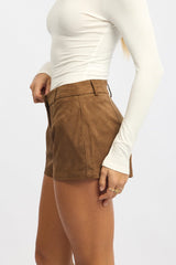 Beige Shorts Low Rise Suede