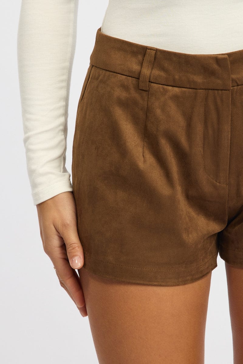 Beige Shorts Low Rise Suede