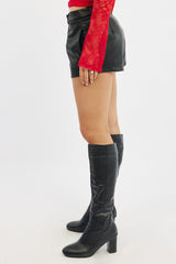 Black Shorts Low Rise Faux Leather