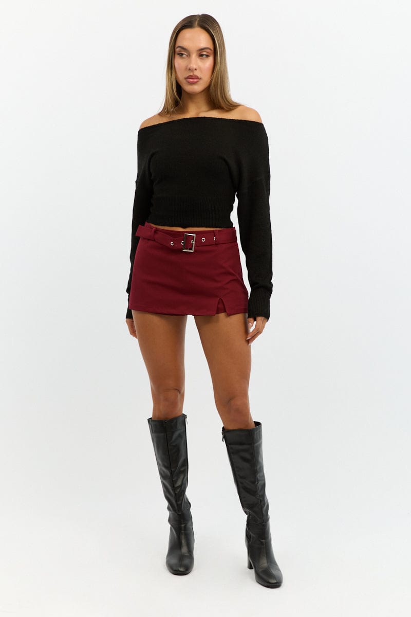 Red Mini Skort Belted