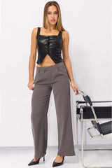 Grey Wide Leg Pants Mid Rise