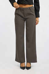 Grey Wide Leg Pants Mid Rise