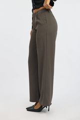 Grey Wide Leg Pants Mid Rise