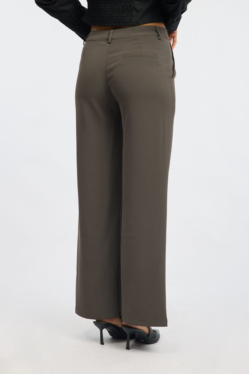 Grey Wide Leg Pants Mid Rise