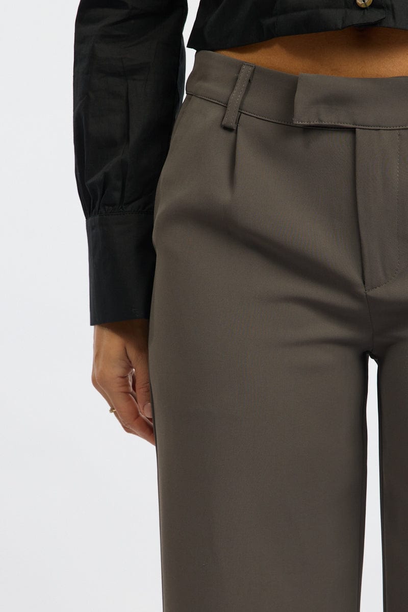 Grey Wide Leg Pants Mid Rise