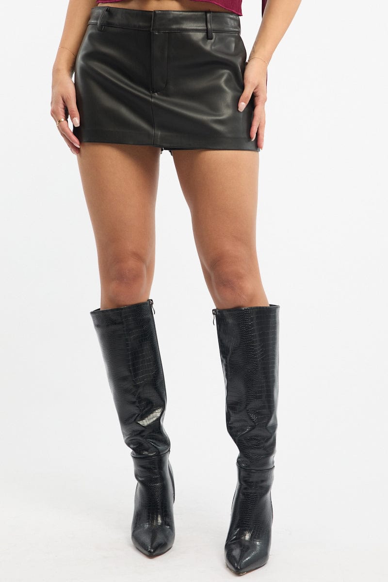 Black Skort Low Rise Faux Leather