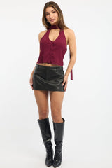 Black Skort Low Rise Faux Leather