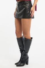 Black Skort Low Rise Faux Leather