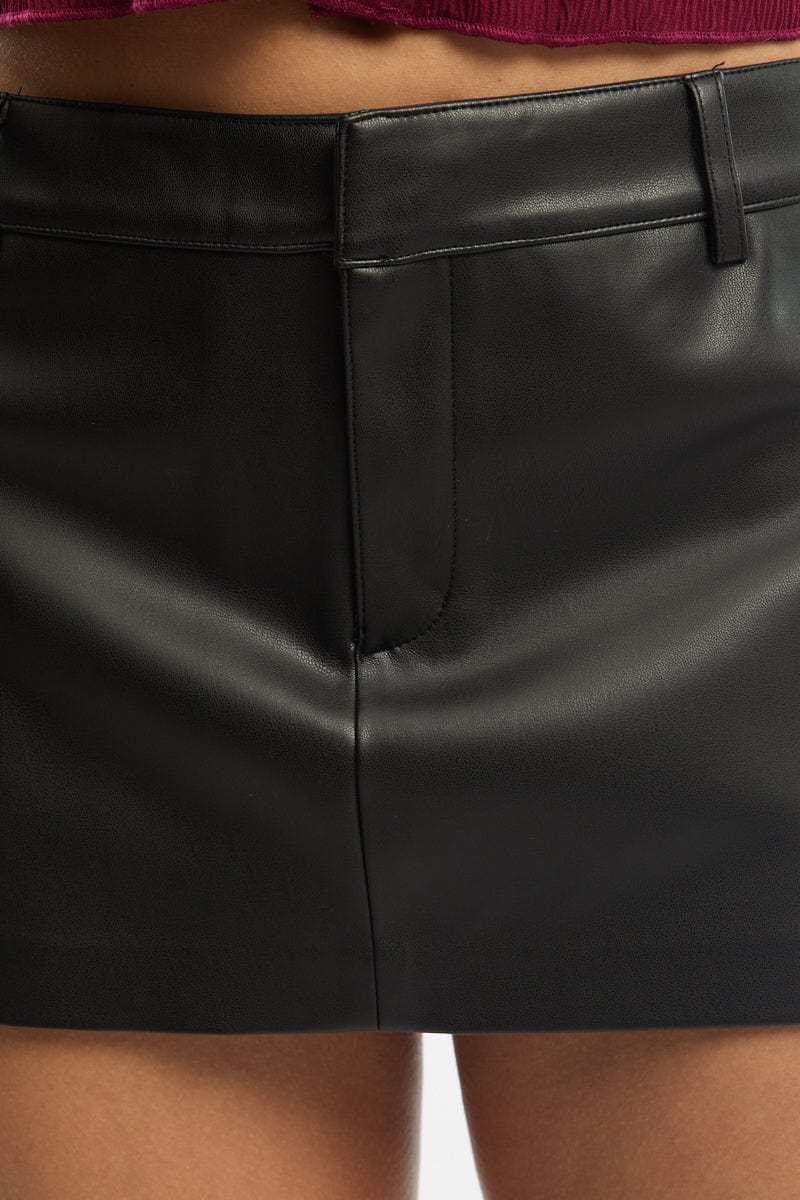 Black Skort Low Rise Faux Leather