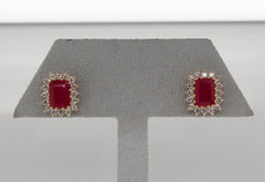 14KY 1.00 Cttw Ruby and .60 Cttw Diamond Earrings H in Color and SI2 i