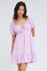 Pink Fit And Flare Dress Puff Sleeve Mini