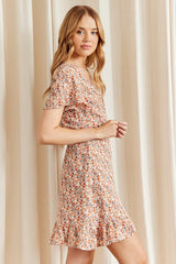 Print Mini Dress Short Sleeve V Neck